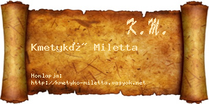 Kmetykó Miletta névjegykártya
